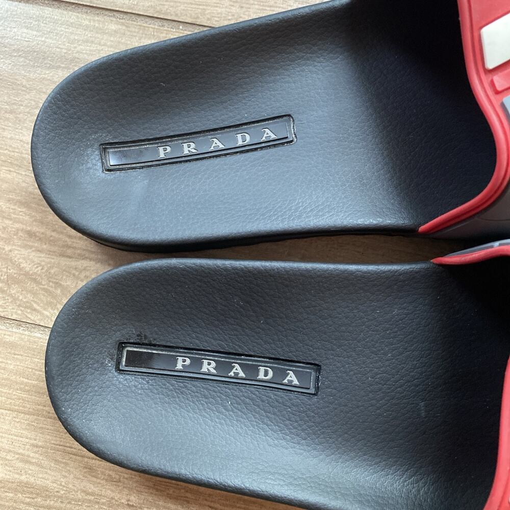 PRADA Sport Mens Black Red Gray White Logo Slides Sandals US Size 11 - Picture 3 of 9